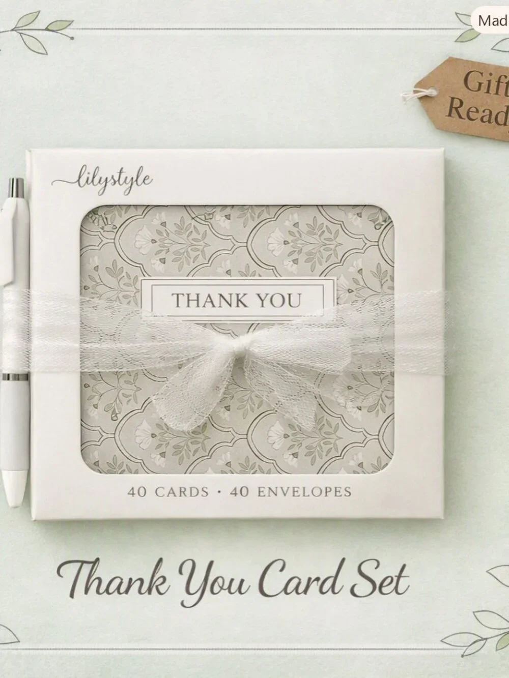 Thank You Card Set • 10 Cards + 10 Envelopes • Lily Style and More